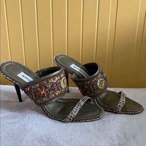 Manolo Blahnik Olive Embellished Women's Heels